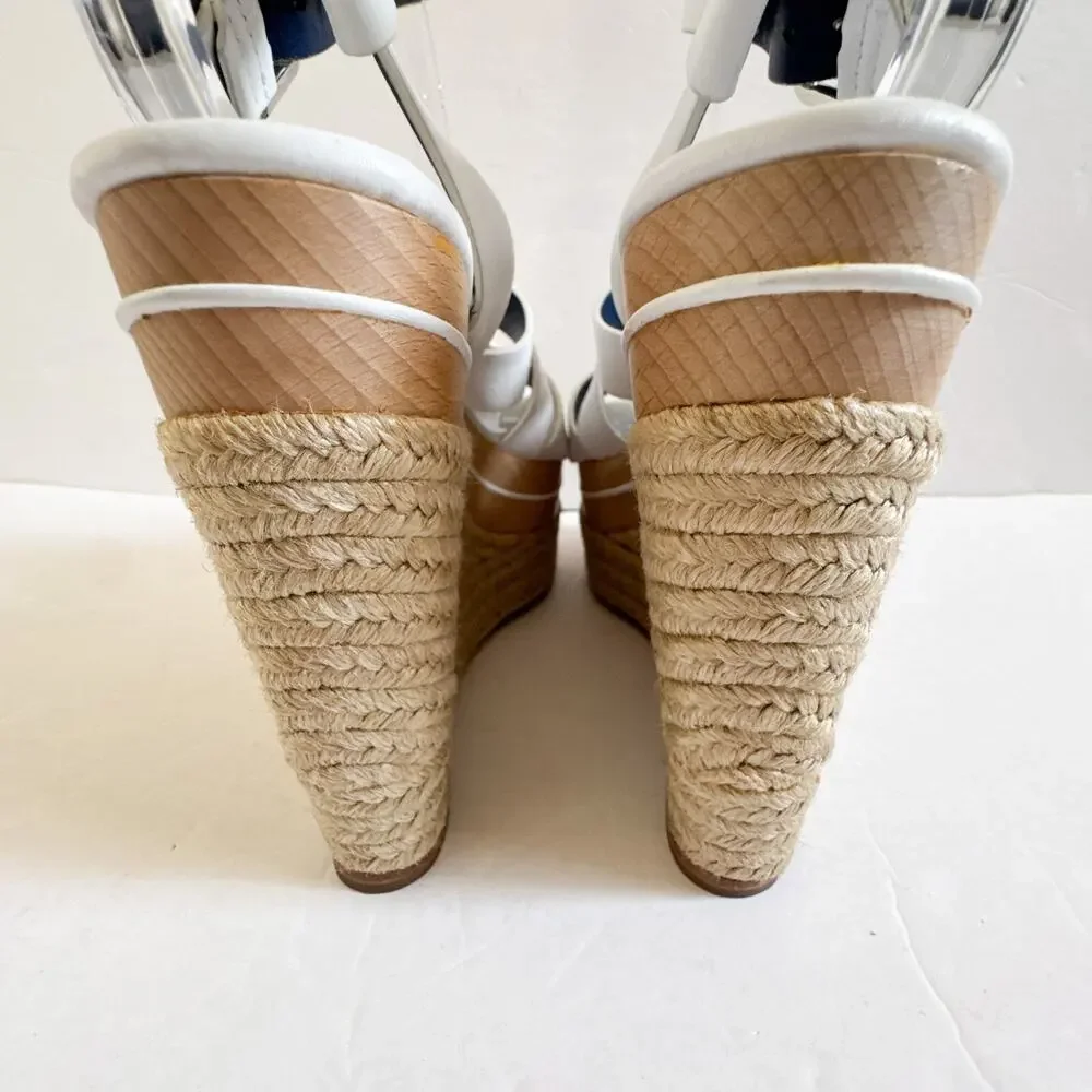 Ralph Lauren Purple Label Erin Espadrille Wedge Platform White Leather 37.5 - Picture 11 of 16
